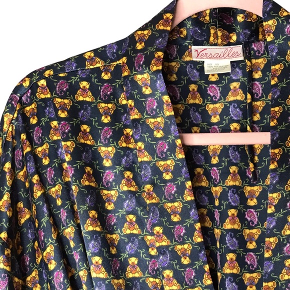 Versailles The Bay Vintage Satin Silky Bathrobe Robe Lingerie Lounge Teddy Bears - Picture 4 of 15